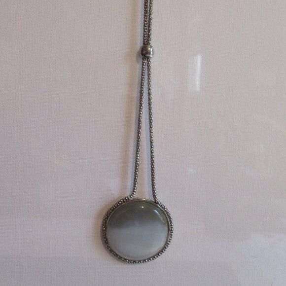 Grey Cat's Eye/Moonstone Cabochon Necklace, Rope chain, adjustable, Lariet - Picture 8 of 14
